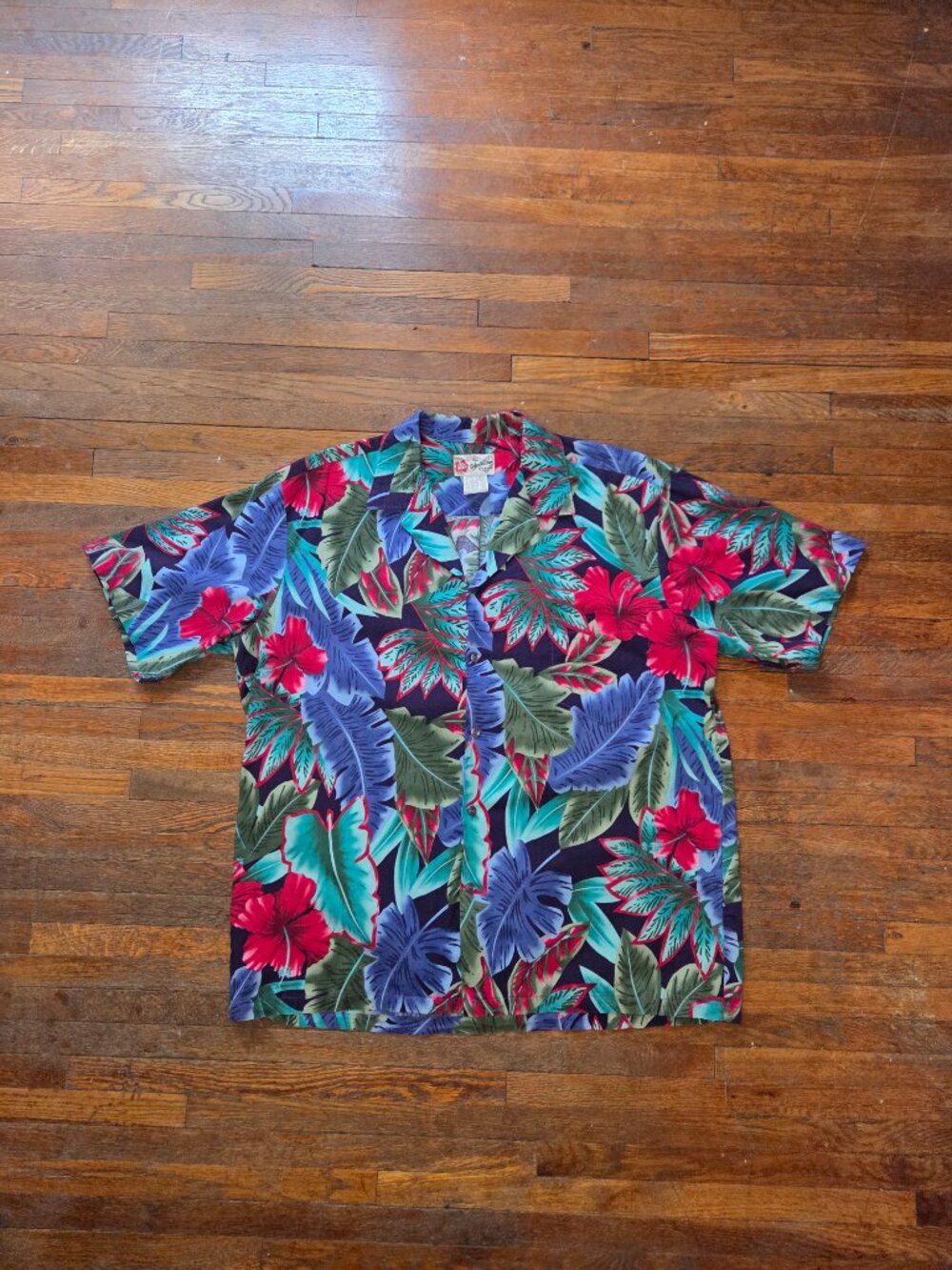 Hilo Hattie The Hawaiian Original Blue Hibiscus Short Sleeve Cabana Shirt